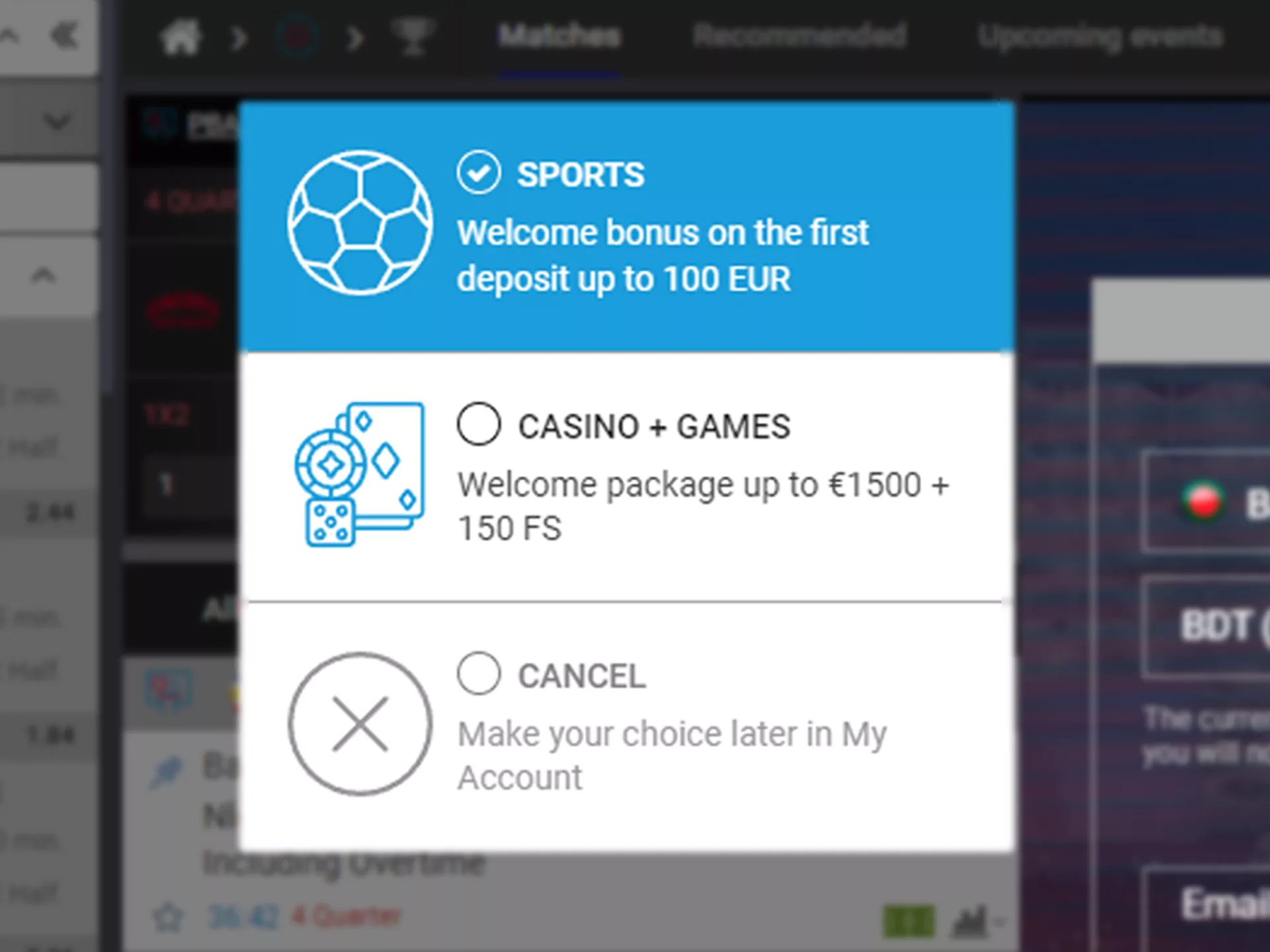 Choose your starting bonus.